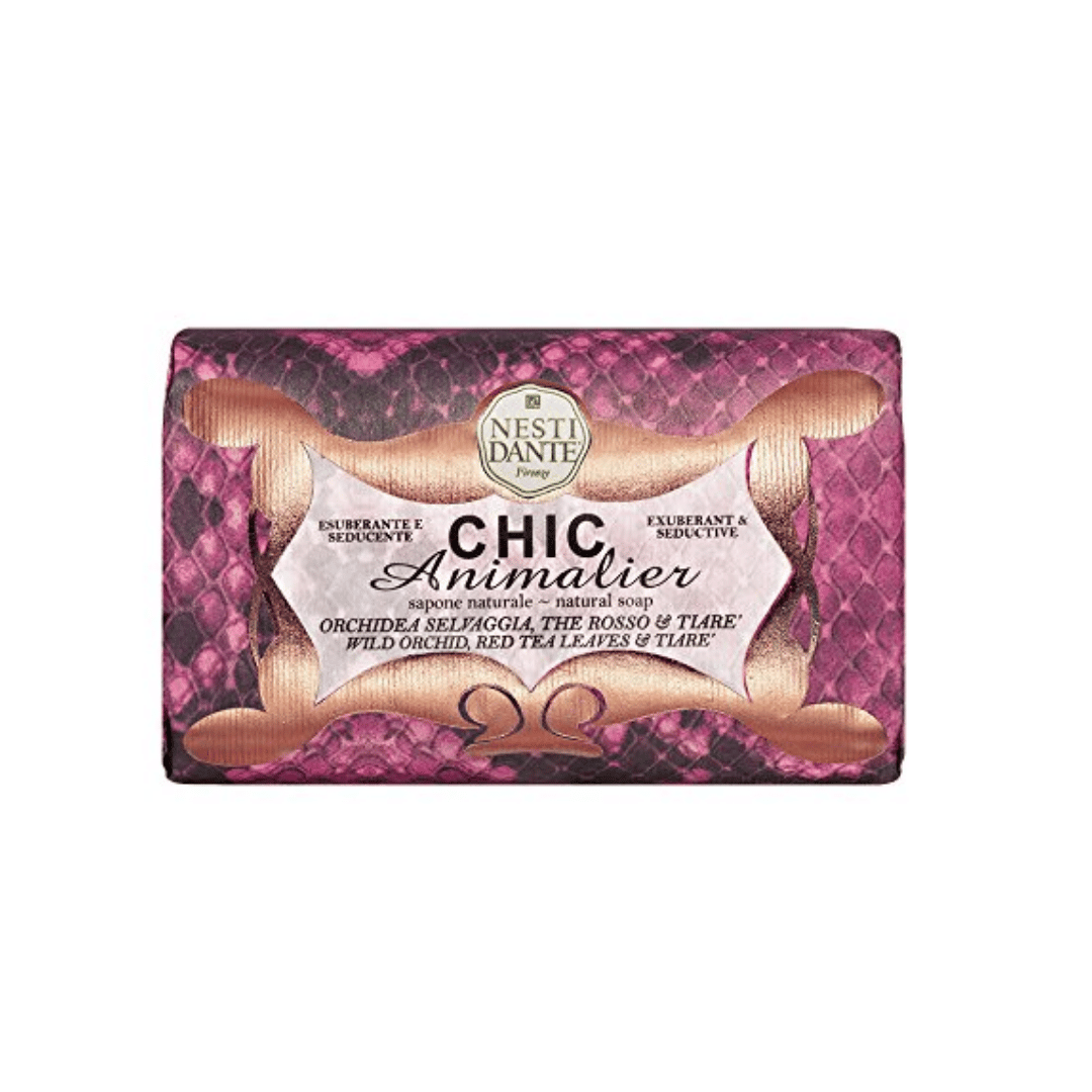 SAPONE NATURALE CHIC ANIMALIER - ORCHIDEA SELVAGGIA, THE' ROSSO E TIARE' 250GR
