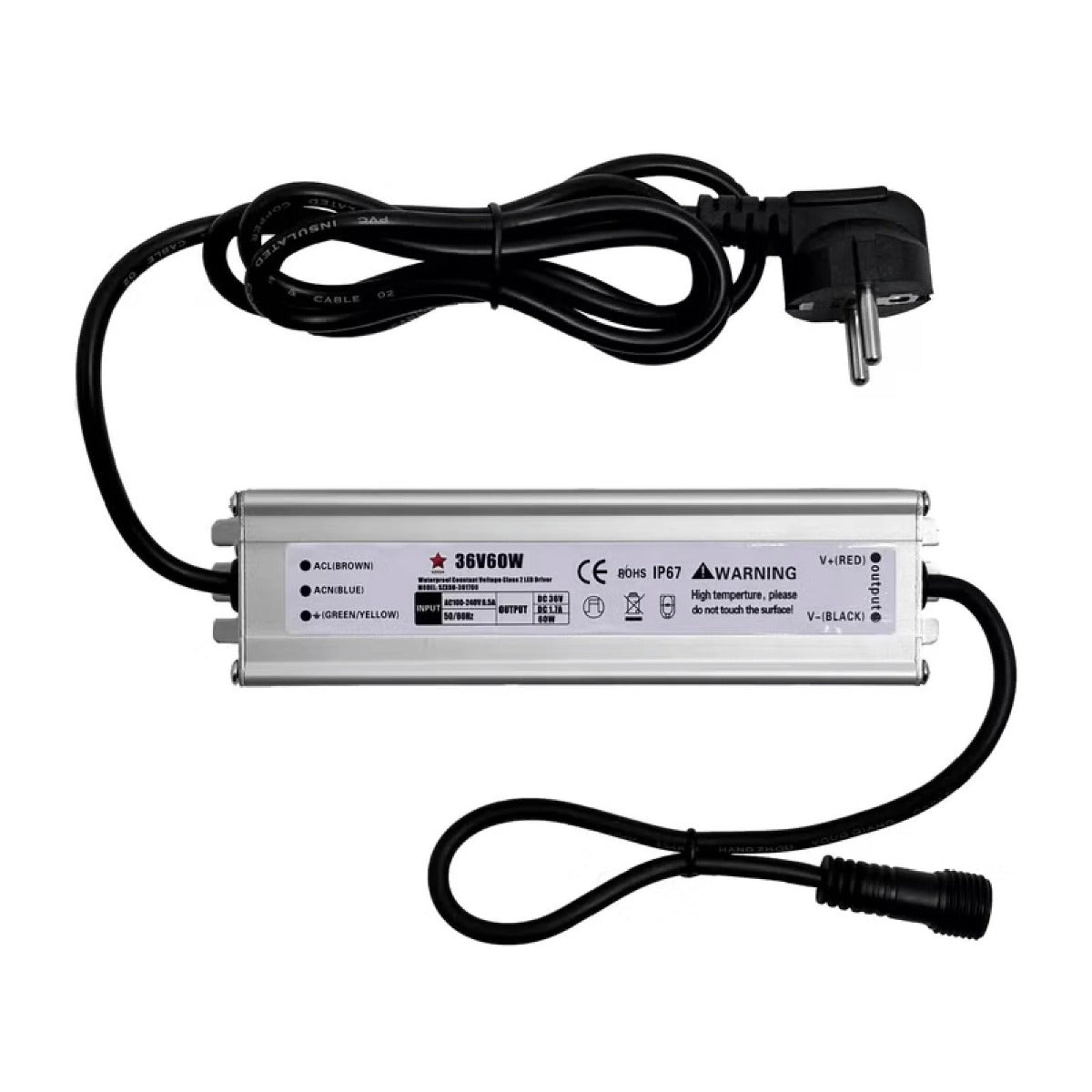 TRASFORMATORE PER LUCI NATALIZIE CON SPINA EUROPEA IP44, USCITA 36V DC, 60W
