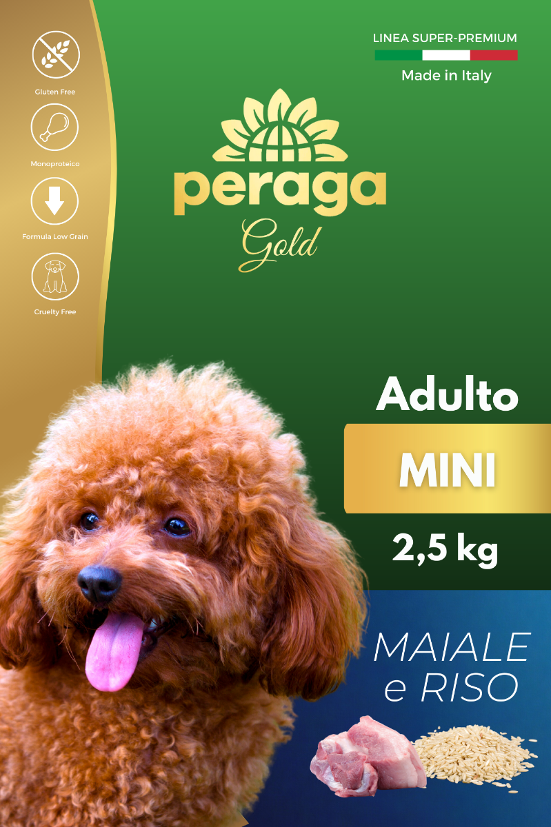 CROCCHETTE PERAGA LINEA GOLD - CANE ADULTO MAIALE E RISO MINI 2,5 KG