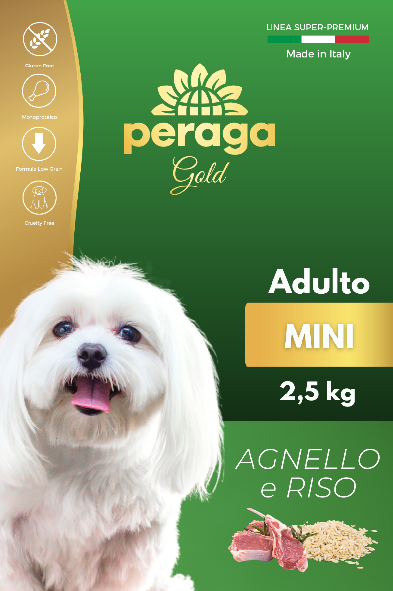 CROCCHETTE PERAGA LINEA GOLD - CANE ADULTO AGNELLO E RISO MINI 2,5 KG