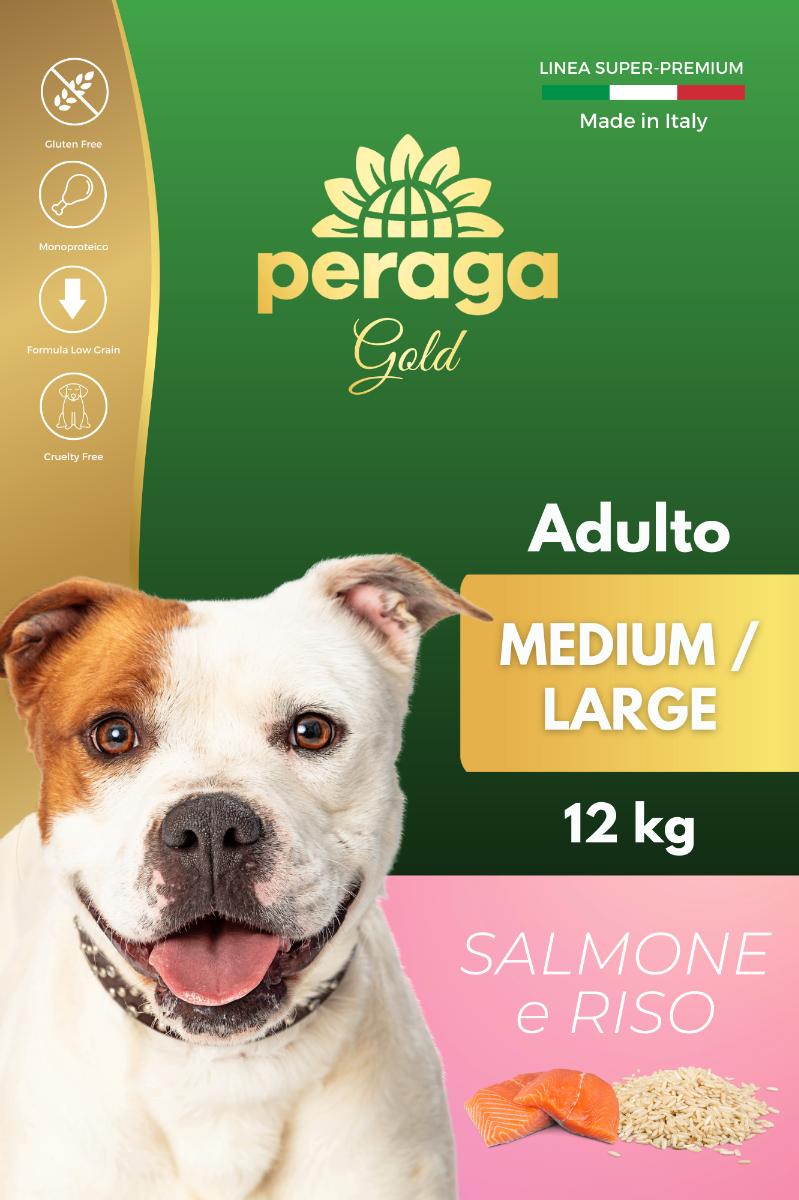 CROCCHETTE PERAGA LINEA GOLD - CANE ADULTO MEDIUM-LARGE SALMONE E RISO 12KG