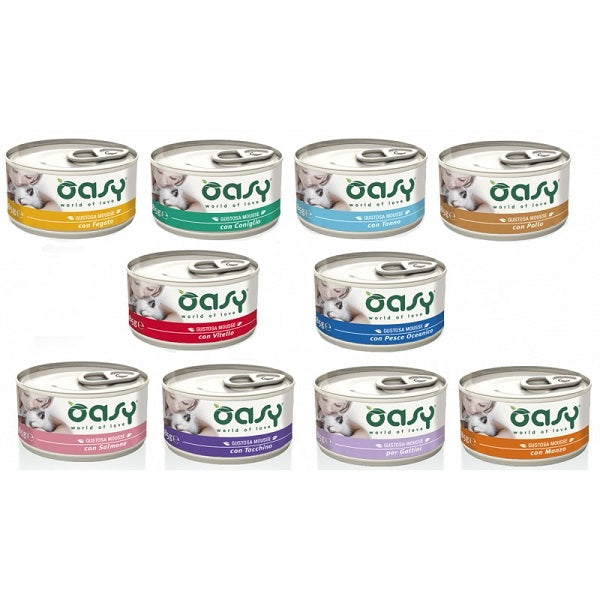 OASY MORE LOVE CIBO UMIDO IN LATTINA PER GATTI GUSTOSA MOUSSE GUSTO A SCELTA 85 GRAMMI