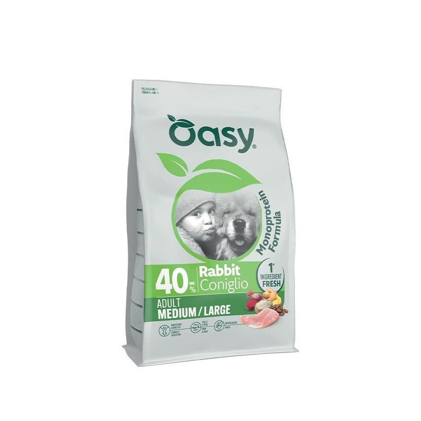 Sac OASY de croquettes pour chien adulte avec lapin, 12 kg