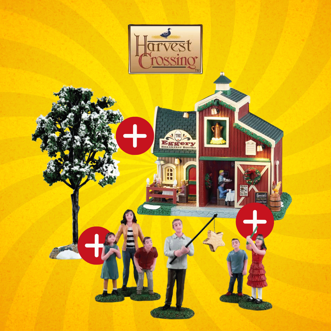 OFFERTA LEMAX HARVEST CROSSING - THE EGGERY BREAKFAST BISTRO + CHRISTMAS PINATA + BALSAM FIR TREE
