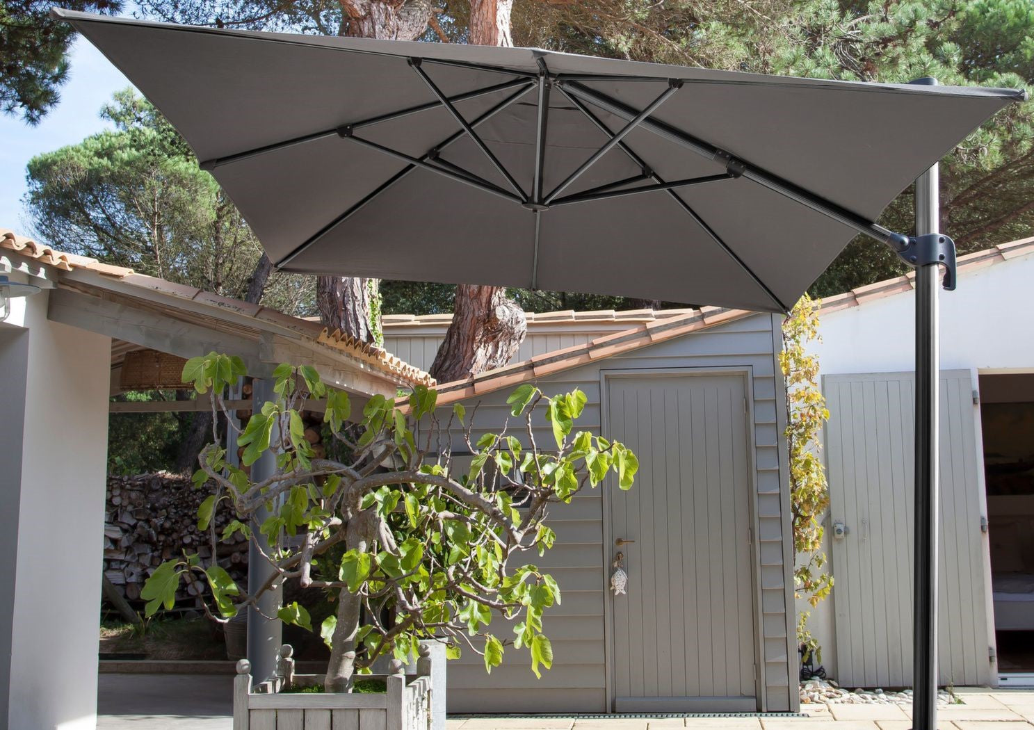 OMBRELLONE PARASOLE INCLINABILE NH 3X4MT CON MANIGLIA GRIGIO E SIENA
