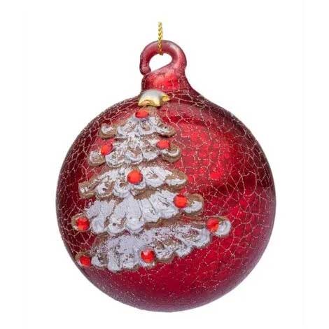 PALLINA DI NATALE ROSSA IN VETRO FLORID CON PINETTO 8CM