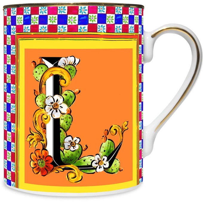 MUG IN PORCELLANA 8,5 X 10,5 CM, LETTERA L - ORTIGIA