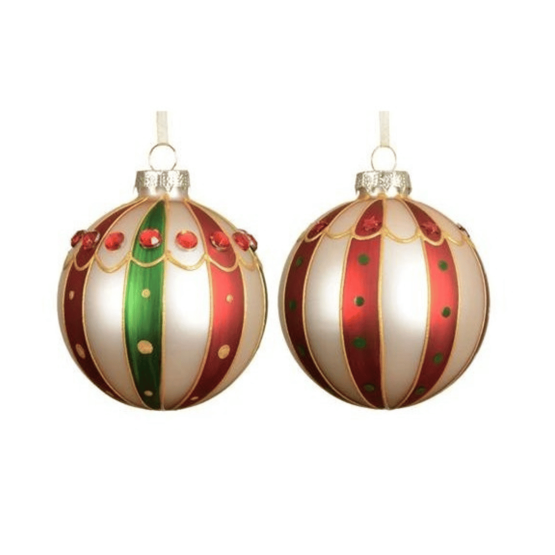 1 pallina di natale opacA con Righe Verdi/Rosse/Bianche 8cm Assortita
