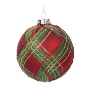 PALLINA DI NATALE IN VETRO SCOZZESE, Ø8CM, TRAMA 01, ROSSO