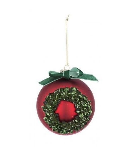 Pallina di Natale in vetro con corona, D8 cm, rosso e verde