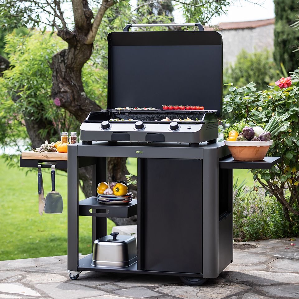 ENO Carrello barbecue Achille Door Cargo in acciaio zincato 81x168x65 cm grigio