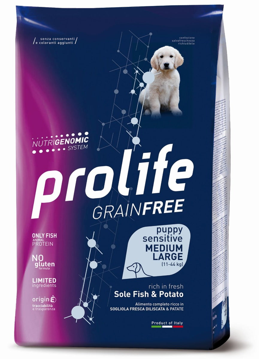 CROCCHETTE PROLIFE GRAIN FREE PUPPY SENSITIVE SOGLIOLA & PATATE - MEDIUM/LARGE 10KG