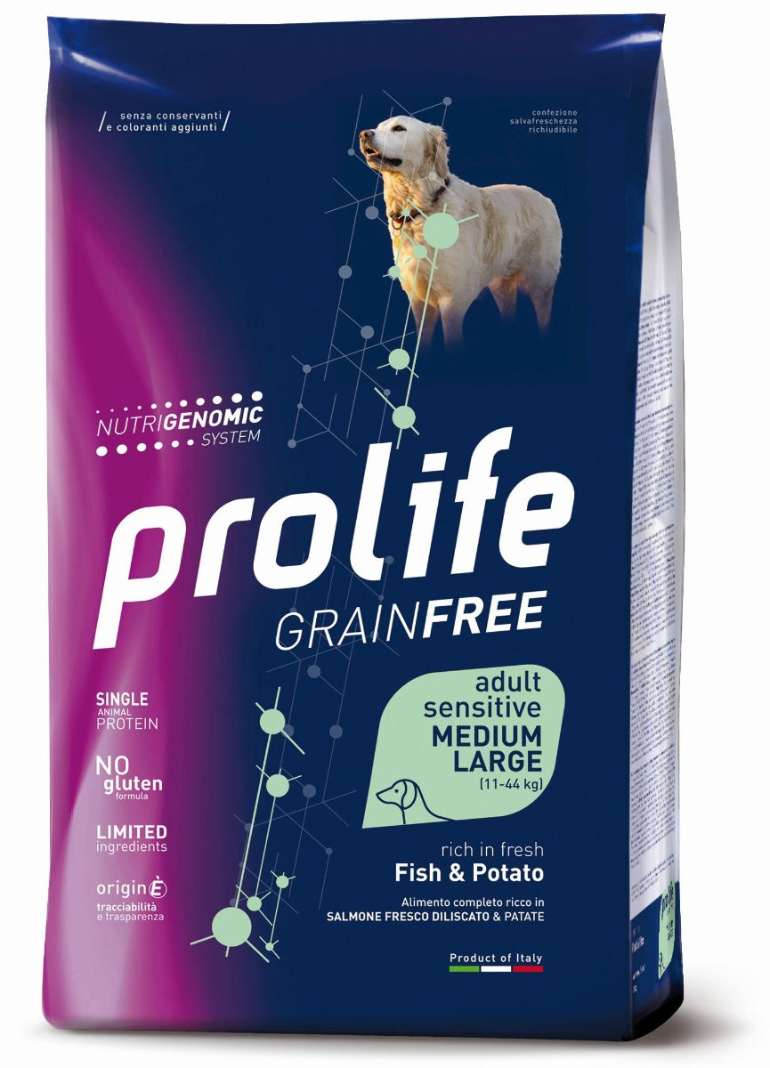 CROCCHETTE PROLIFE GRAIN FREE ADULT SENSITIVE SALMONE & PATATE - MEDIUM/LARGE 10KG