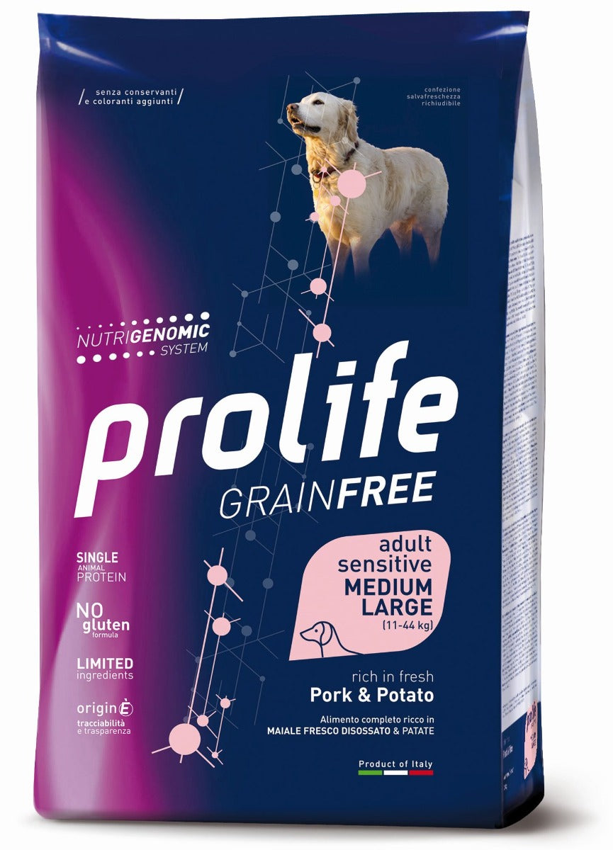 CROCCHETTE PROLIFE GRAIN FREE ADULT SENSITIVE MAIALE & PATATE - MEDIUM/LARGE 10KG