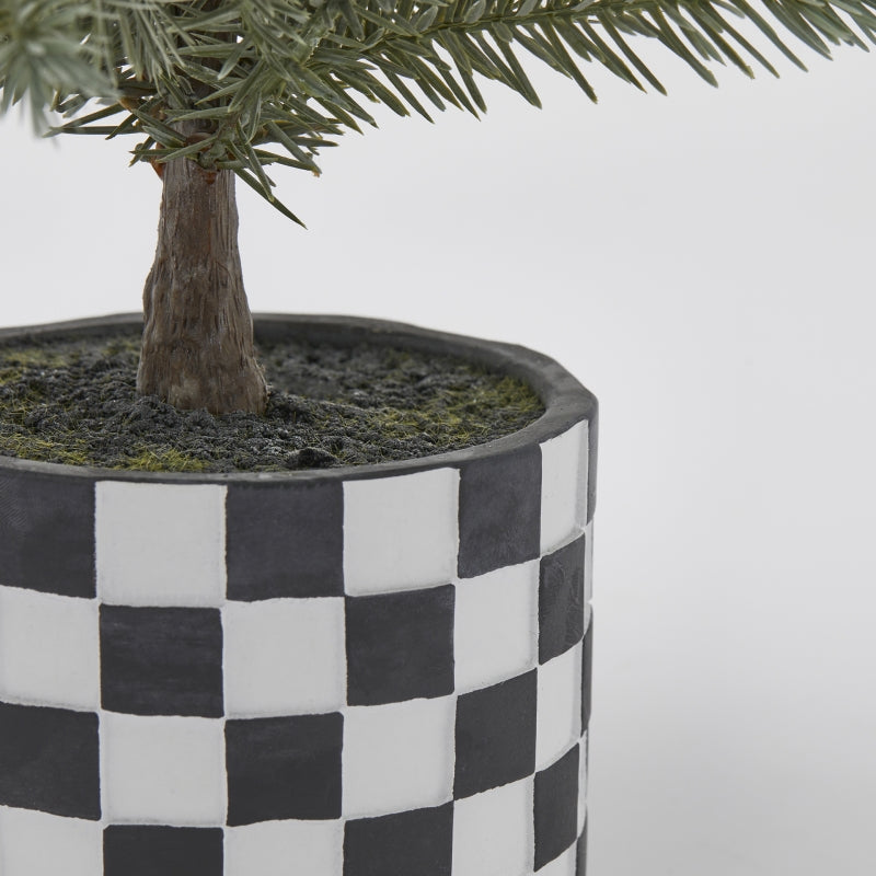 ALBERO DI PINO CON VASO A SCACCHI, H55, VERDE