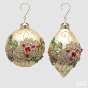 PALLINA DI NATALE DI FORMA ROTONDA O GOCCIA CON FIORI, H13XØ10CM