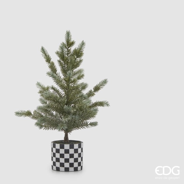 ALBERO DI PINO CON VASO A SCACCHI, H55, VERDE
