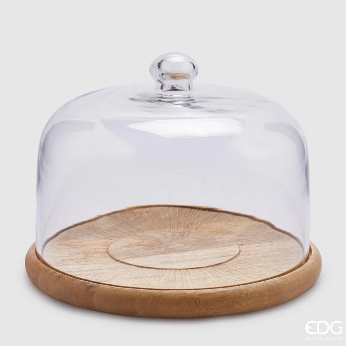 PIATTO IN LEGNO DI ACACIA CON CUPOLA IN VETRO Ø29XH22CM
