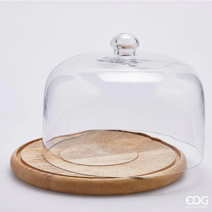 PIATTO IN LEGNO DI ACACIA CON CUPOLA IN VETRO Ø29XH22CM