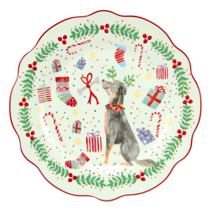 JOLLY JOY PIATTO CON CANE NATALIZIO IN CERAMICA, 20CM