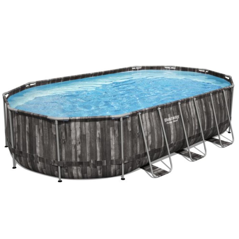 PISCINA OVALE POWER STEEL 610X366X122CM CON POMPA FILTRO SCALETTA E TELO COPERTURA