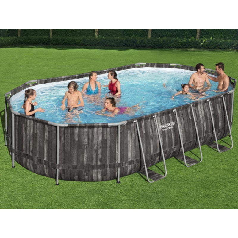 PISCINA OVALE POWER STEEL 610X366X122CM CON POMPA FILTRO SCALETTA E TELO COPERTURA