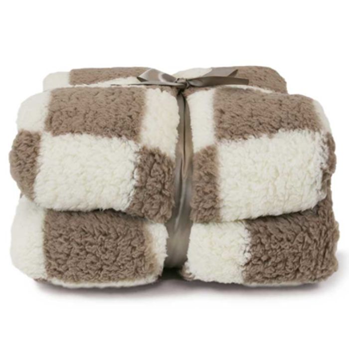 COPERTA PLAID A SCACCHI 150X200CM, BIANCO E TORTORA