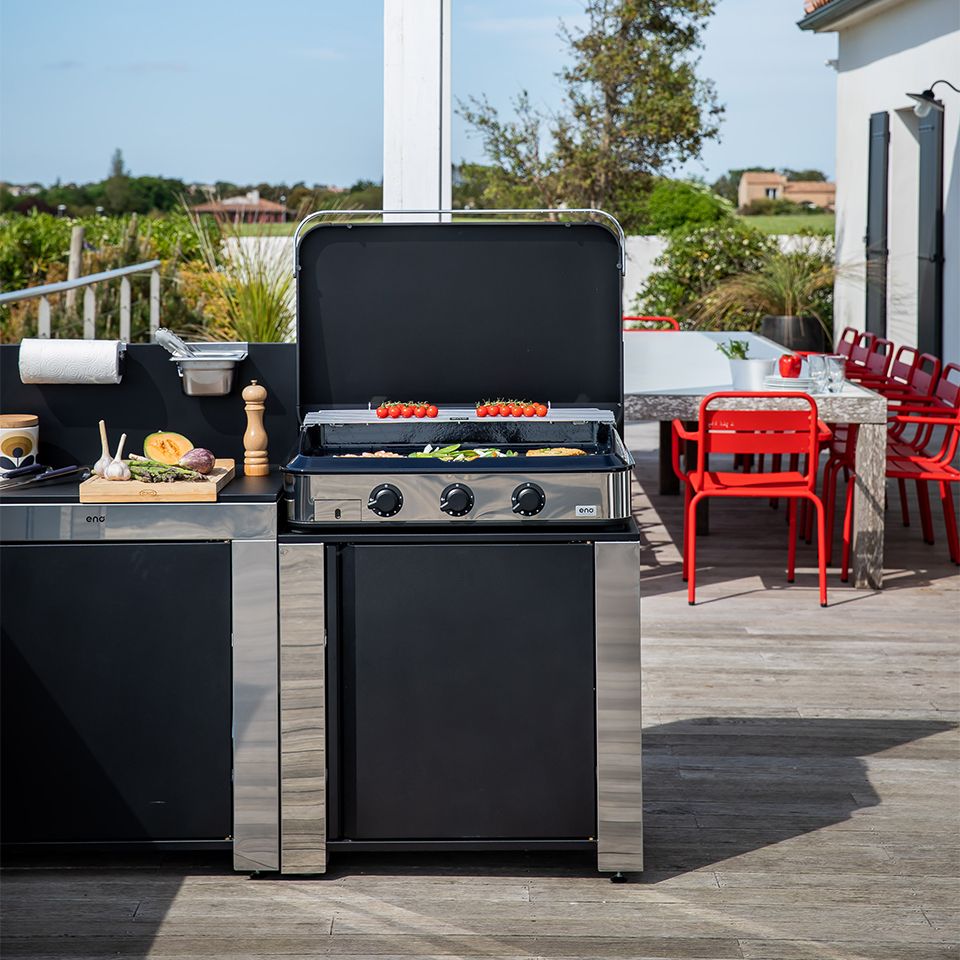 ENO Modulo griglia cucina outdoor 115x80x62 cm nero e acciaio inox