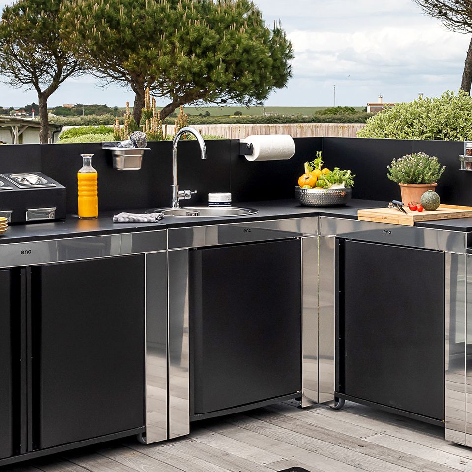 ENO Modulo lavello cucina outdoor 115x80x62 cm nero e acciaio inox
