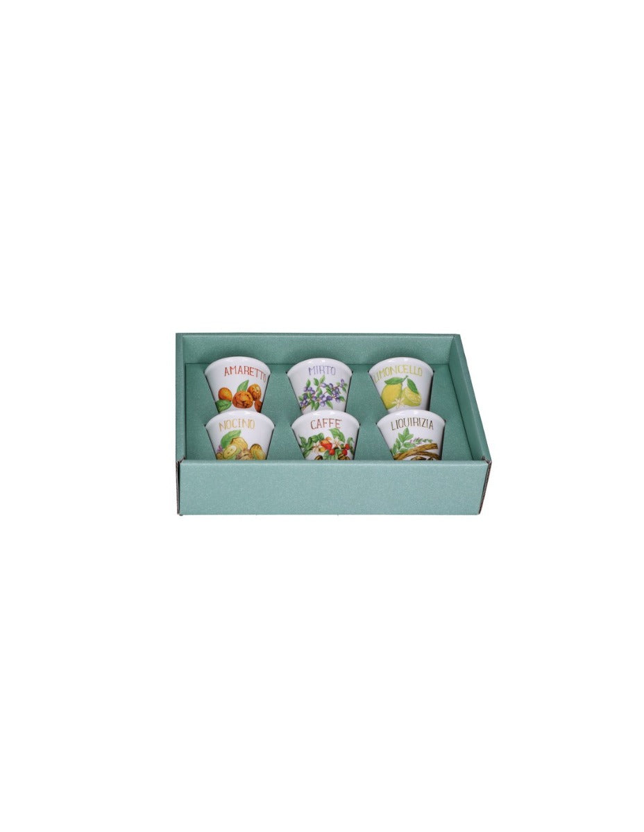 SET 6 BICCHIERINI MIX 75CC IN PORCELLANA LINEA LIQUORELLI
