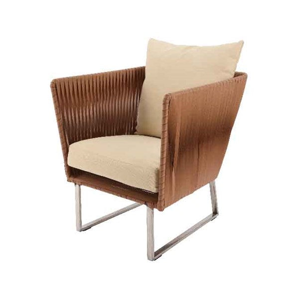 POLTRONA CON CUSCINI 62X68X69CM IN ACCIAIO E VIMINI MARRONE
