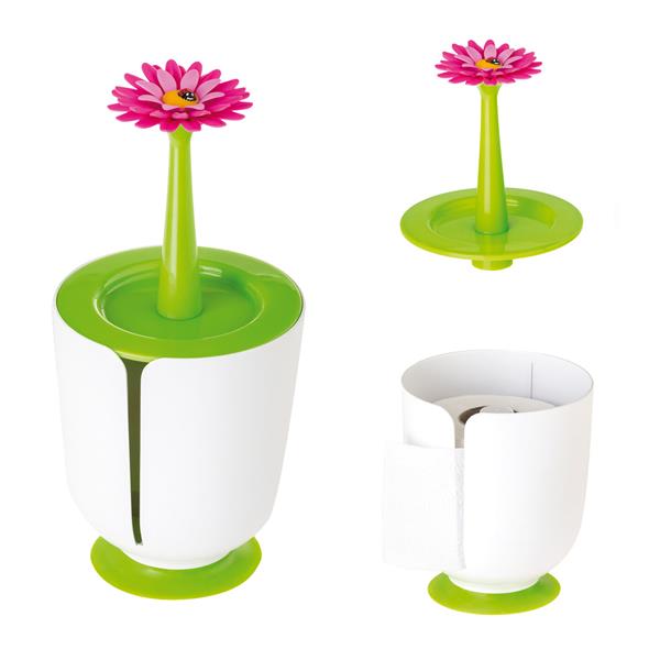 PORTA CARTA IGIENICA BIANCO CON FIORE FLOWER POWER CON VENTOSA