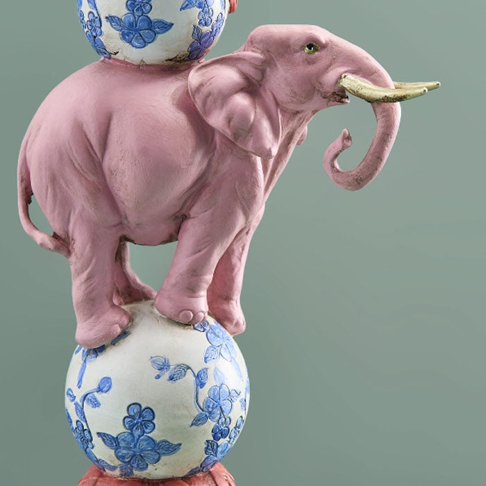 PORTACANDELA UCCELLO E ELEFANTE IN POLIRESINA, 13X9X30.5CM, ROSA