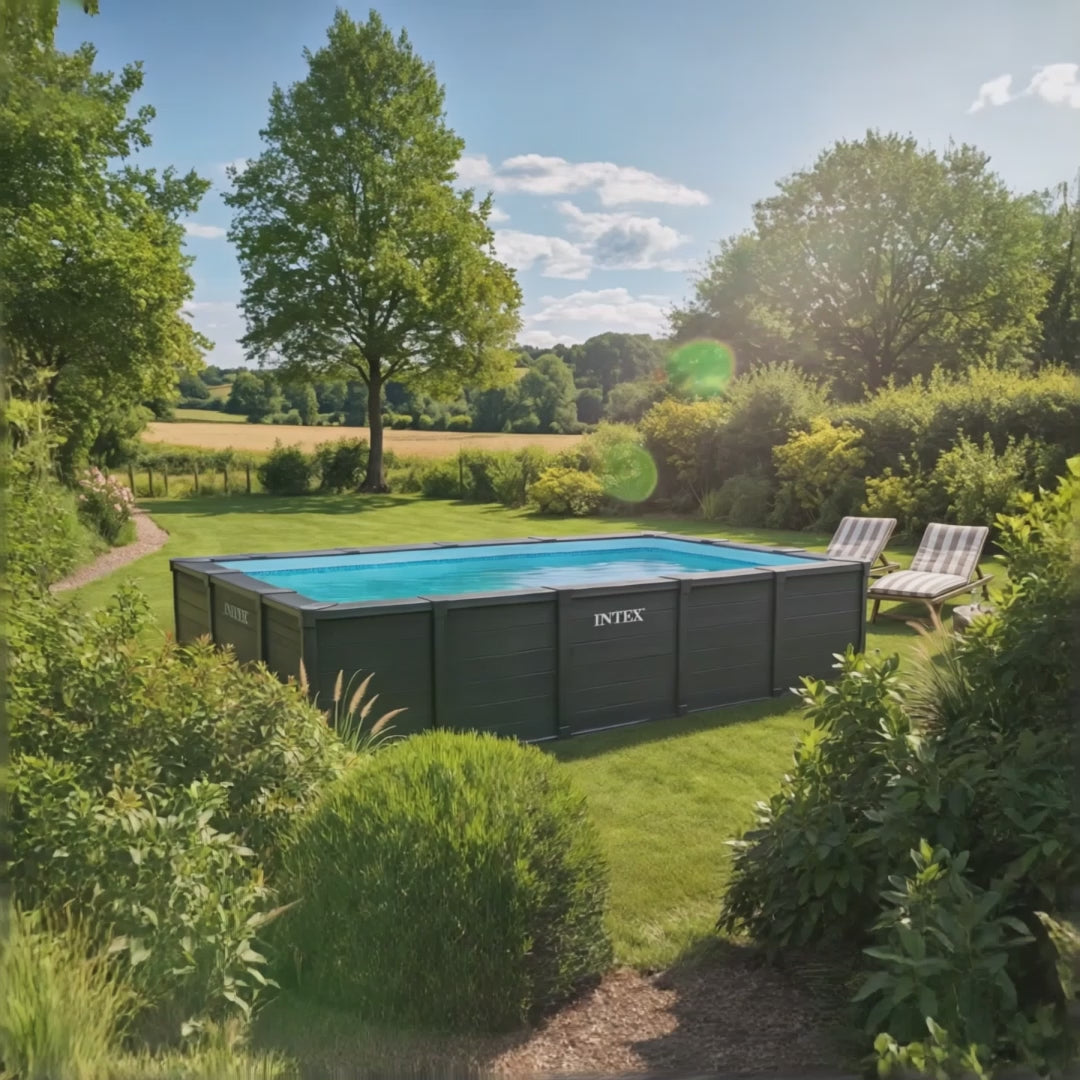 Video laden: Piscina Graphite 600x300x124 cm Grigio Grafite INTEX