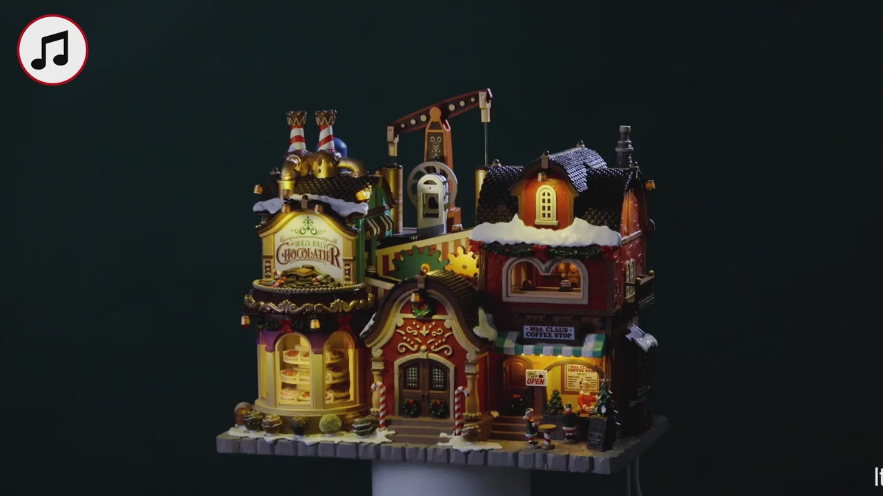 Carica video: The Holly Jolly Chocolatier &amp; Mrs. Claus Coffee Shop - LEMAX COD. 65521 adattatore (4.5 V) incluso