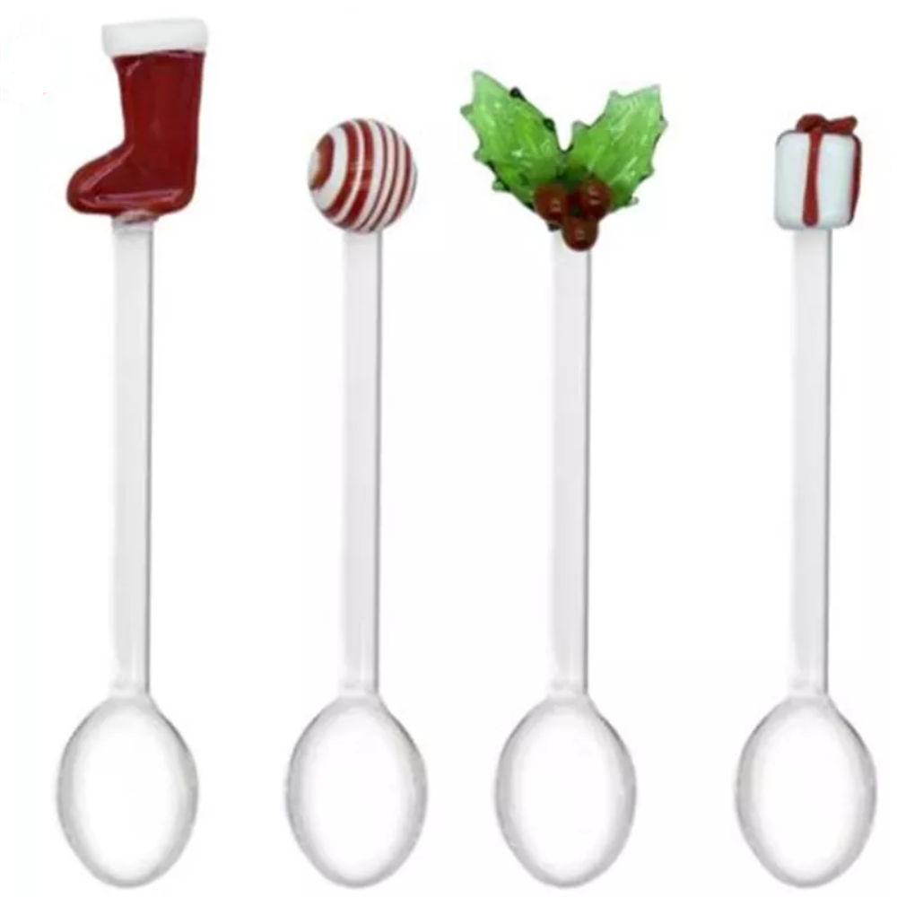 SET 4 CUCCHIAINI CON DECORAZIONE NATALIZIA IN VETRO BOROSILICATO COLORATO