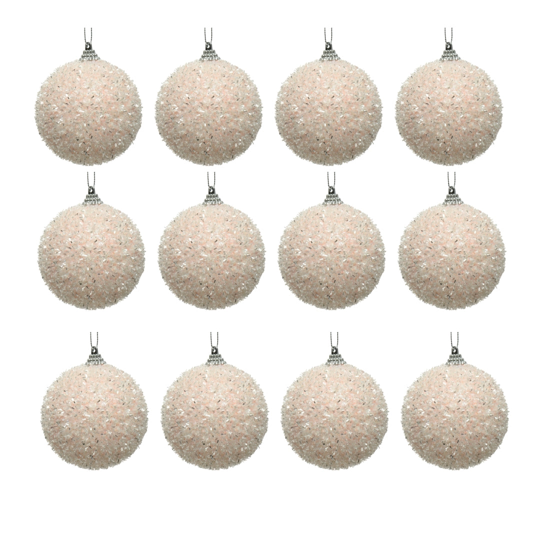 OFFERTA 12 PALLINE DI NATALE GLITTERATA D.8 CM ROSA PALLIDO