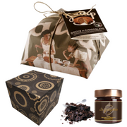 SCATOLA REGALO CON PANETTONE GALUP CON GOCCE CIOCCOLATO 750GR + CREMA CIOCCOLATO FONDENTE SPALMABILE