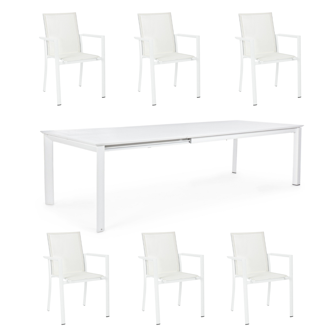 OFFERTA TAVOLO KONNOR ALLUNGABILE 200/300X110CM BIANCO + 6 POLTRONE KONNOR