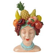 VASO DONNA A FORMA DI TESTA CON FRUTTA H37 D23 IN POLIRESINA