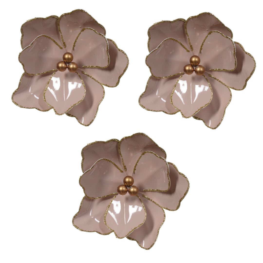 OFFERTA 3 FIORI CON CLIP E BACCHE ROSA 15X8CM