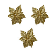 OFFERTA 3 POINSETTIE CON CLIP E GLITTER 23X7CM ORO
