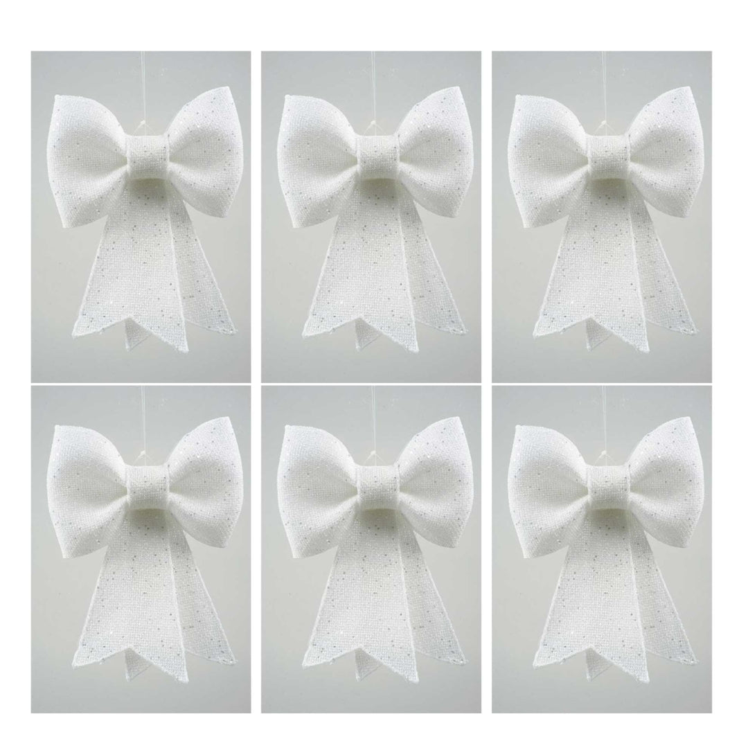 OFFERTA 6 FIOCCHI 13CM BIANCO GLITTER APPENDIBILE