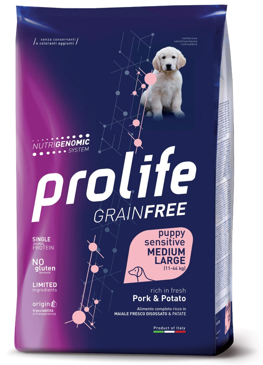CROCCHETTE PROLIFE GRAIN FREE PUPPY SENSITIVE MAIALE & PATATE - MEDIUM/LARGE 10KG