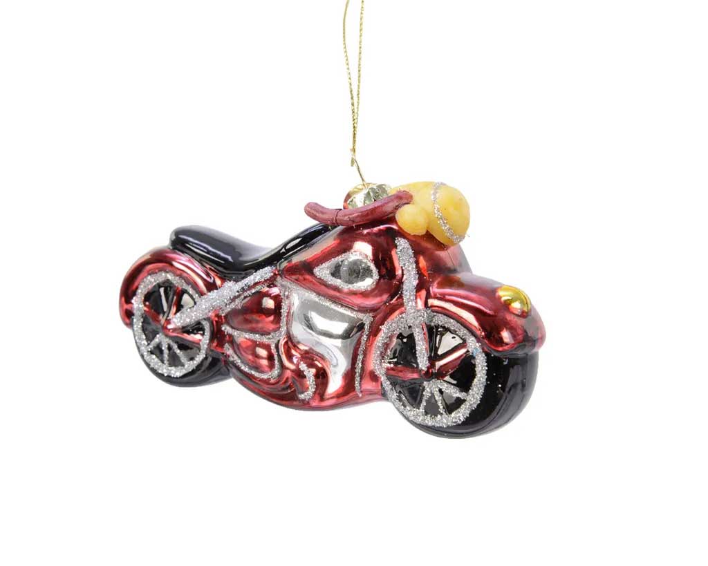 PENDENTE NATALIZIO MOTO APPENDIBILE ROSSA IN VETRO 11.7CM
