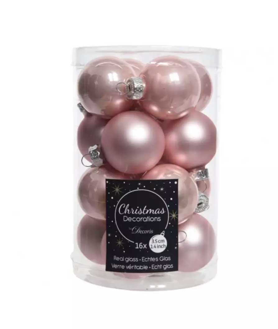 16 PALLINE DI NATALE ROSA CIPRIA OPACO/LUCIDO DIAM.3.5CM