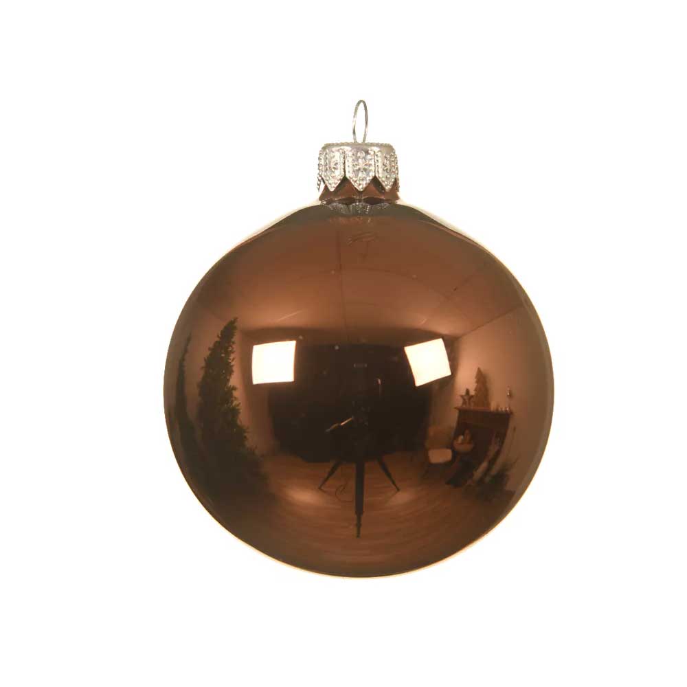 PALLINA DI NATALE IN VETRO MARRONE LUCIDO 8CM