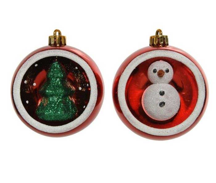 PALLINA DI NATALE CON DECORAZIONE ALBERO O PUPAZZO DI NEVE 8CM ASSORTITA