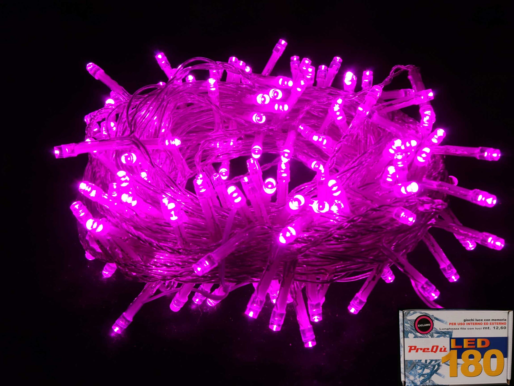 LUCI DI NATALE 180 LED ROSA 8 GIOCHI DI LUCE FILO TRASPARENTE