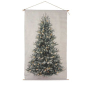 TELO DECORATIVO DA MURO CON ALBERO DI NATALE INNEVATO LED BIANCO CALDO H110CM